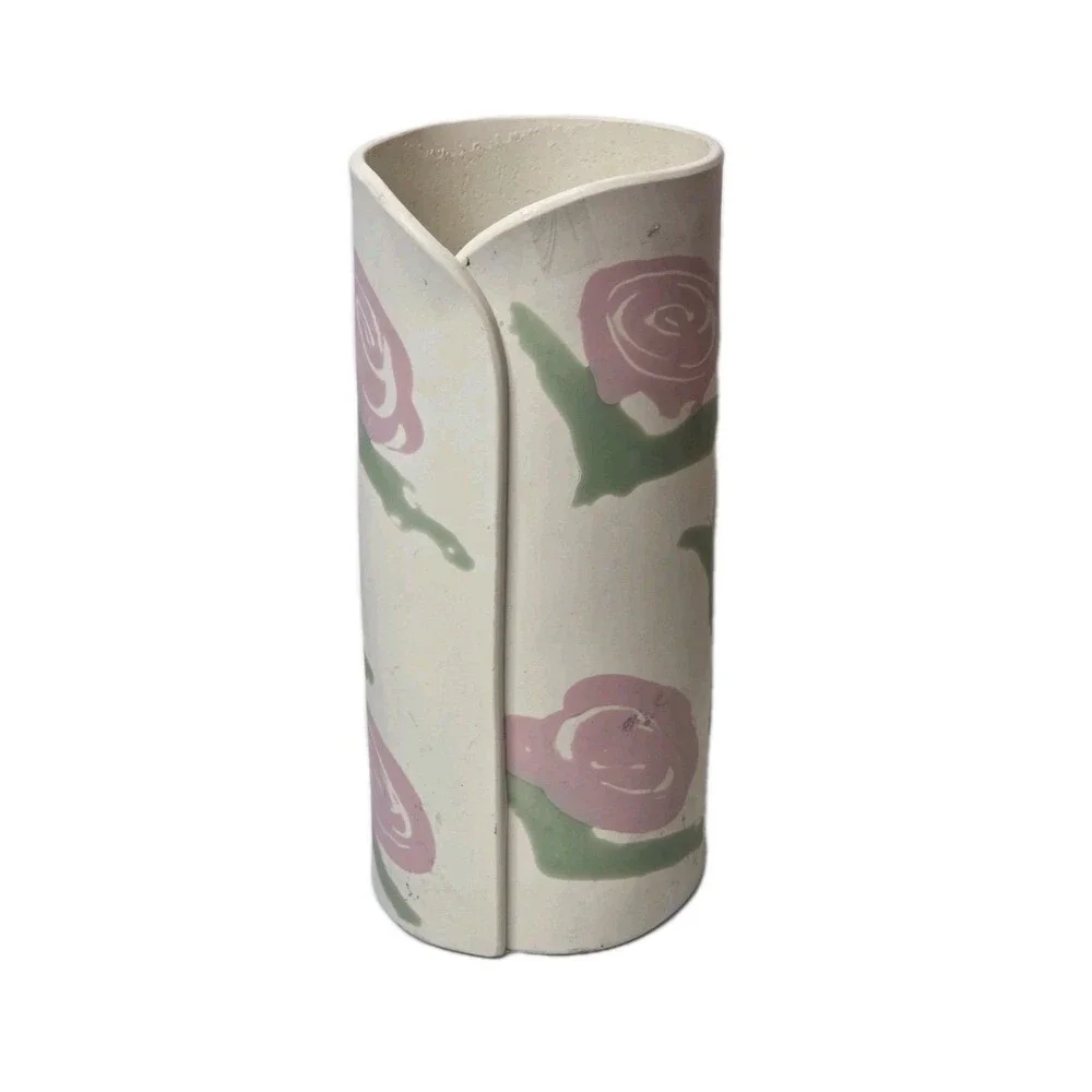 Vintage Evolution Studio Pottery Vase Roses Signed Jeff Pitt 1993 Hand Made